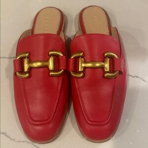 Boden Iris Snaffle Red Leather Mule Loafers with Gold Detail Size 40 Never Worn